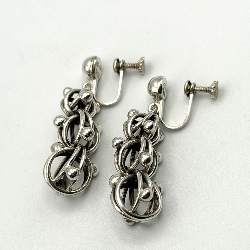 Vintage Style Taxco Sterling Silver DNA Chainmail Earrings 1.5”